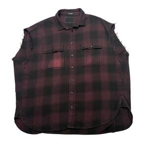 R13 Oversized Cut-Off Shirt Men's Large Black Red Plaid Sleeveless Grunge